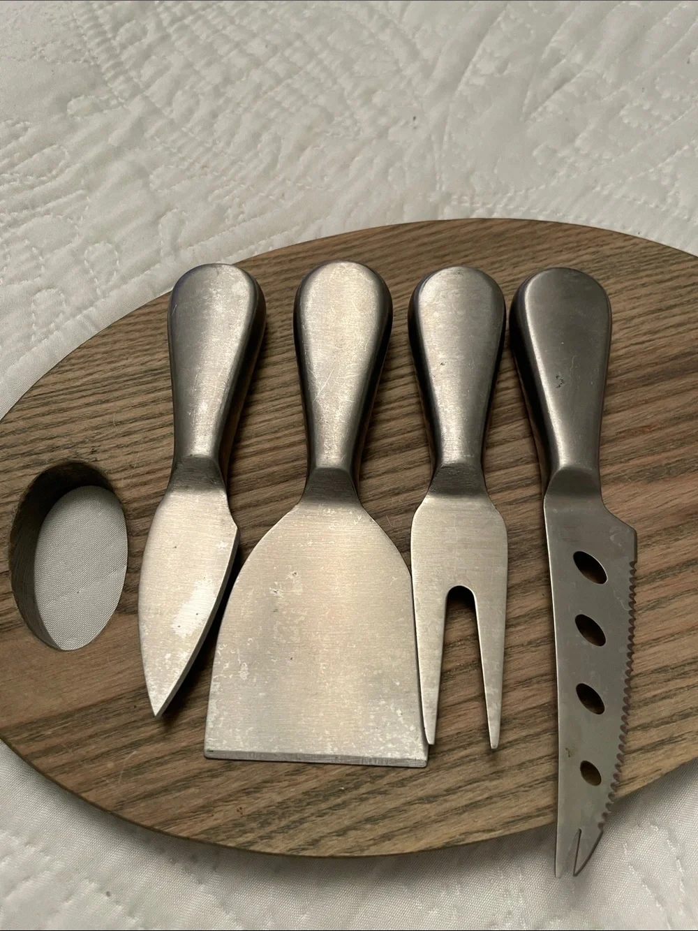 Set of 4 CROFTON Modern Brushed Stainless Steel Cheese Knives & Fork Set